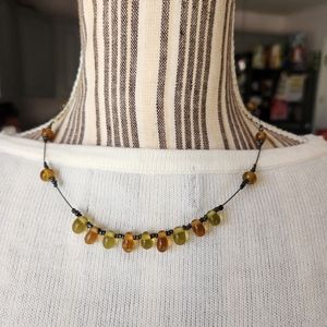 Designer Brass Colored Necklace w/ Amber Beads Adjustable Lobster Claw Clasp